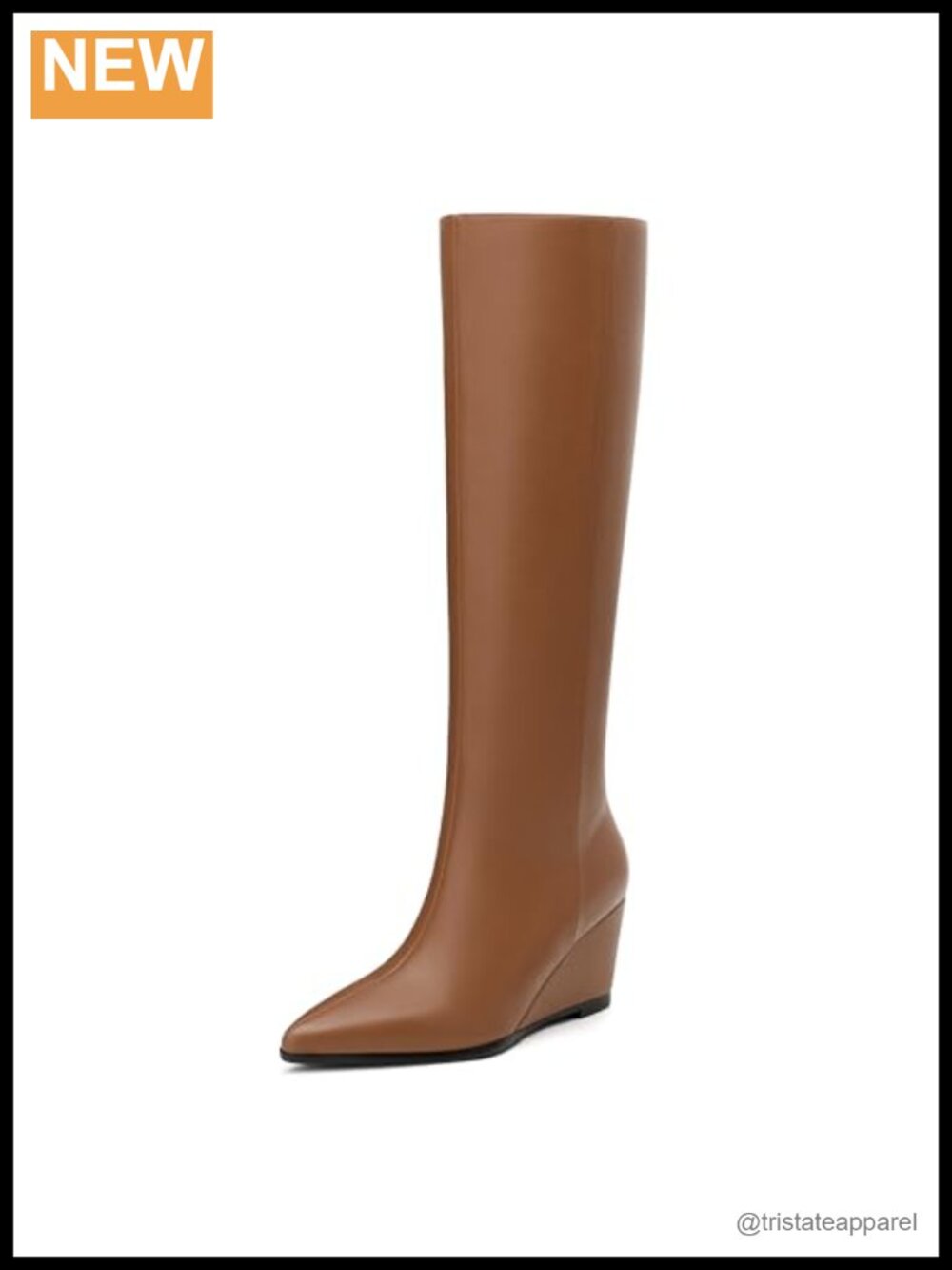 Women's Knee High Wedge Boots Pointed Toe Side Zipper Dress Boots Fashion